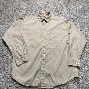 Vintage Stussy Mens Long Sleeve Button Down Shirt Khaki Tan Size Medium